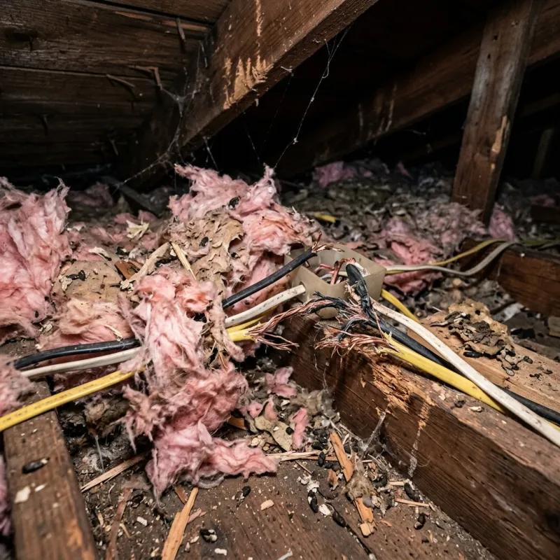 Contaminated ceiling insulation being assessed in a Claretown roof space