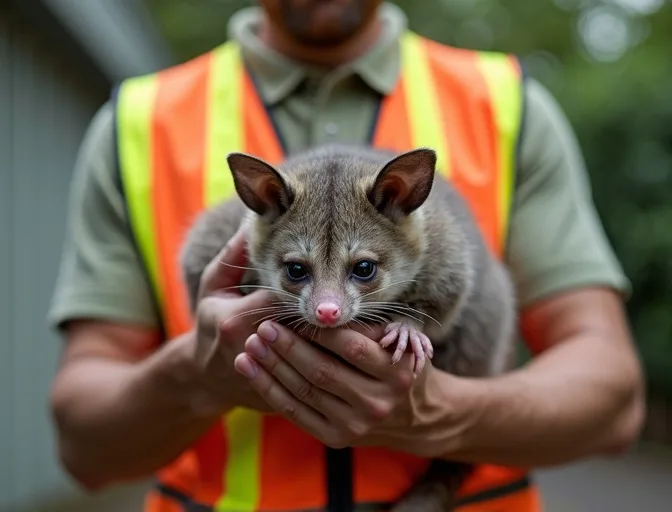 Animal handler safely recovering a deceased possum in Claretown